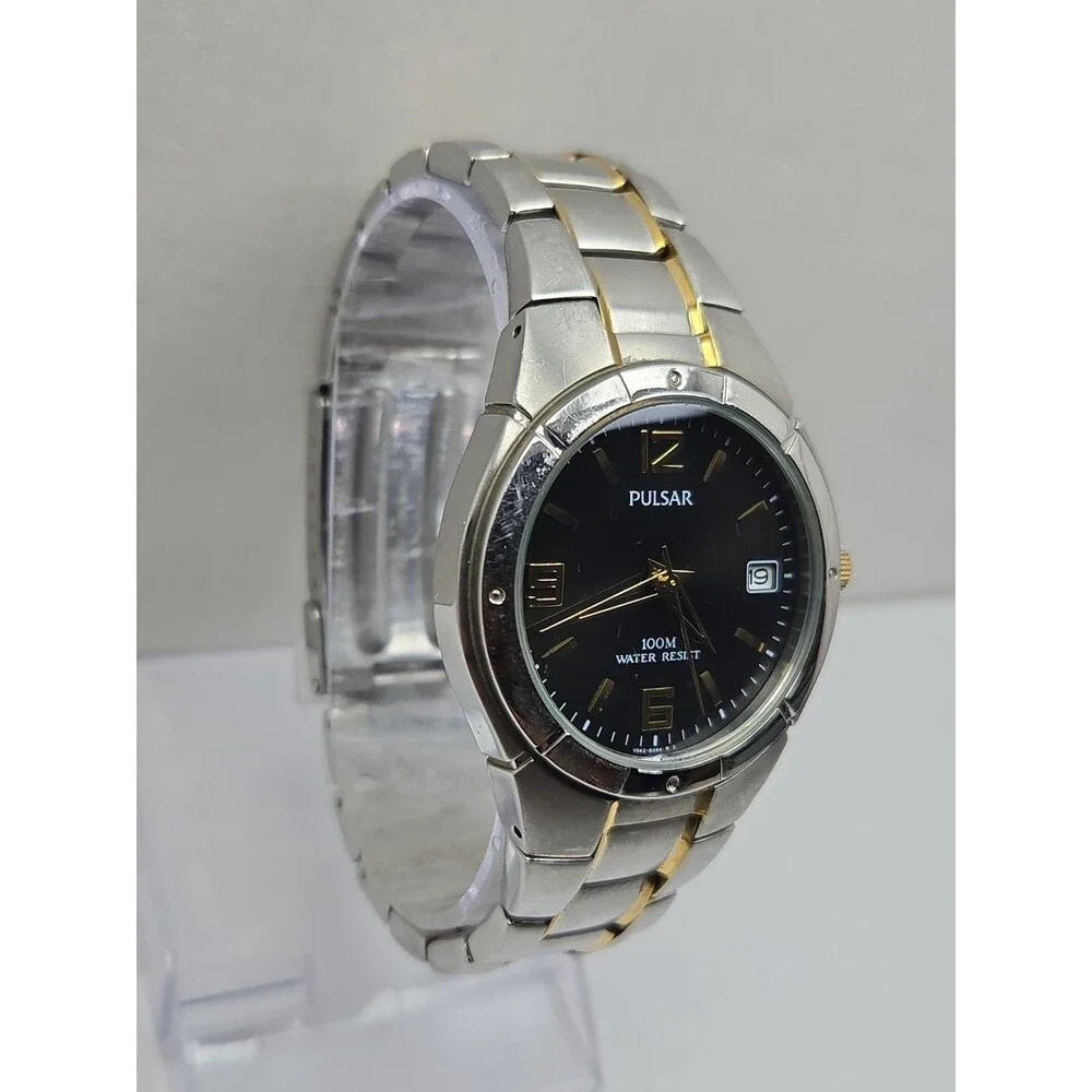 Pulsar by Seiko Mens 38mm Two Tone Date 100M Stainless Steel Watch New Battery